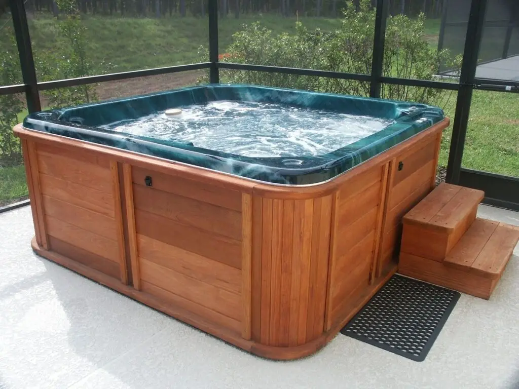 Hot tub in backyard
