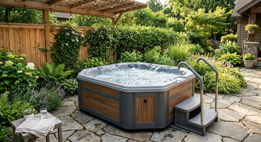 portable hot tub with clean water during professional portable hot tub service